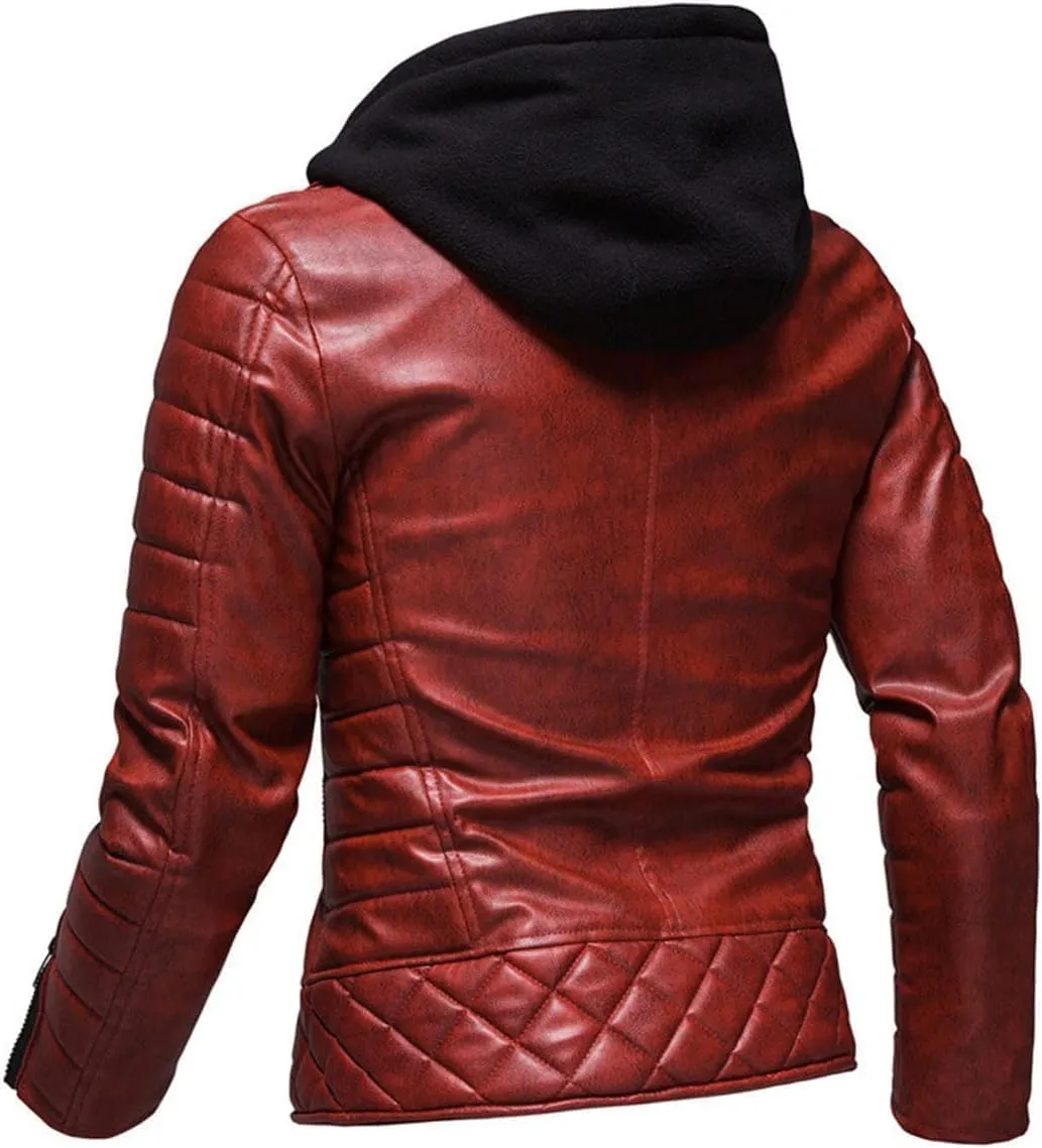 Luxus Jackets Genuine Lambskin Leather Jackets for Men with Removable Hood