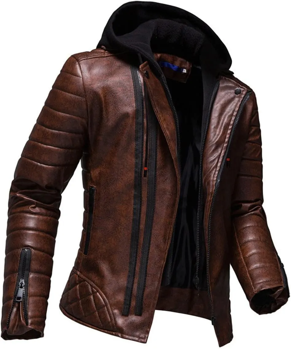 Luxus Jackets Genuine Lambskin Leather Jackets for Men with Removable Hood