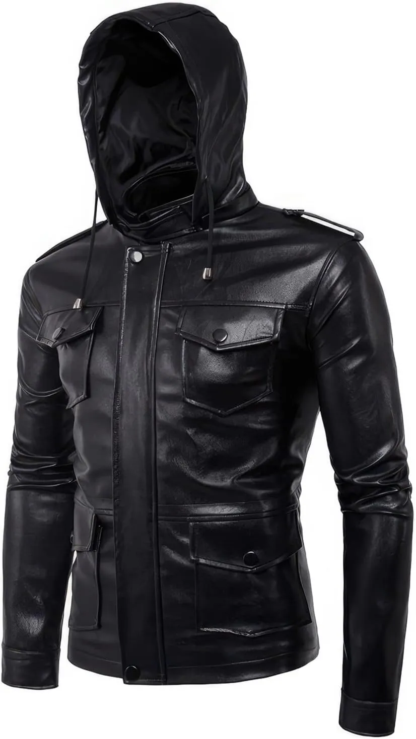 Luxus Jackets Genuine Lambskin Leather Jackets for Men with Removable Hood