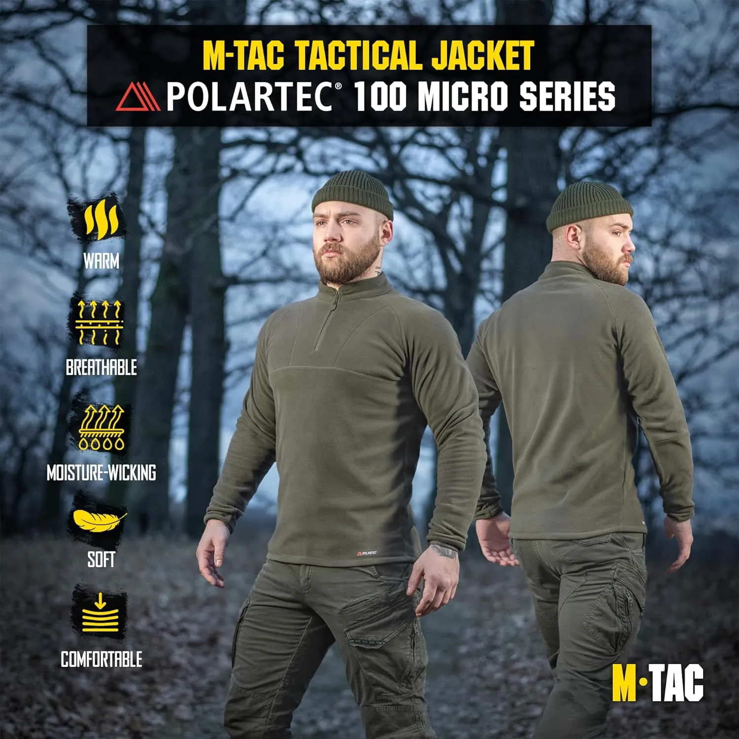 M-Tac Men's Tactical Fleece Pullover  Polartec Micro Series 1/4 Zip Underwear Sweater