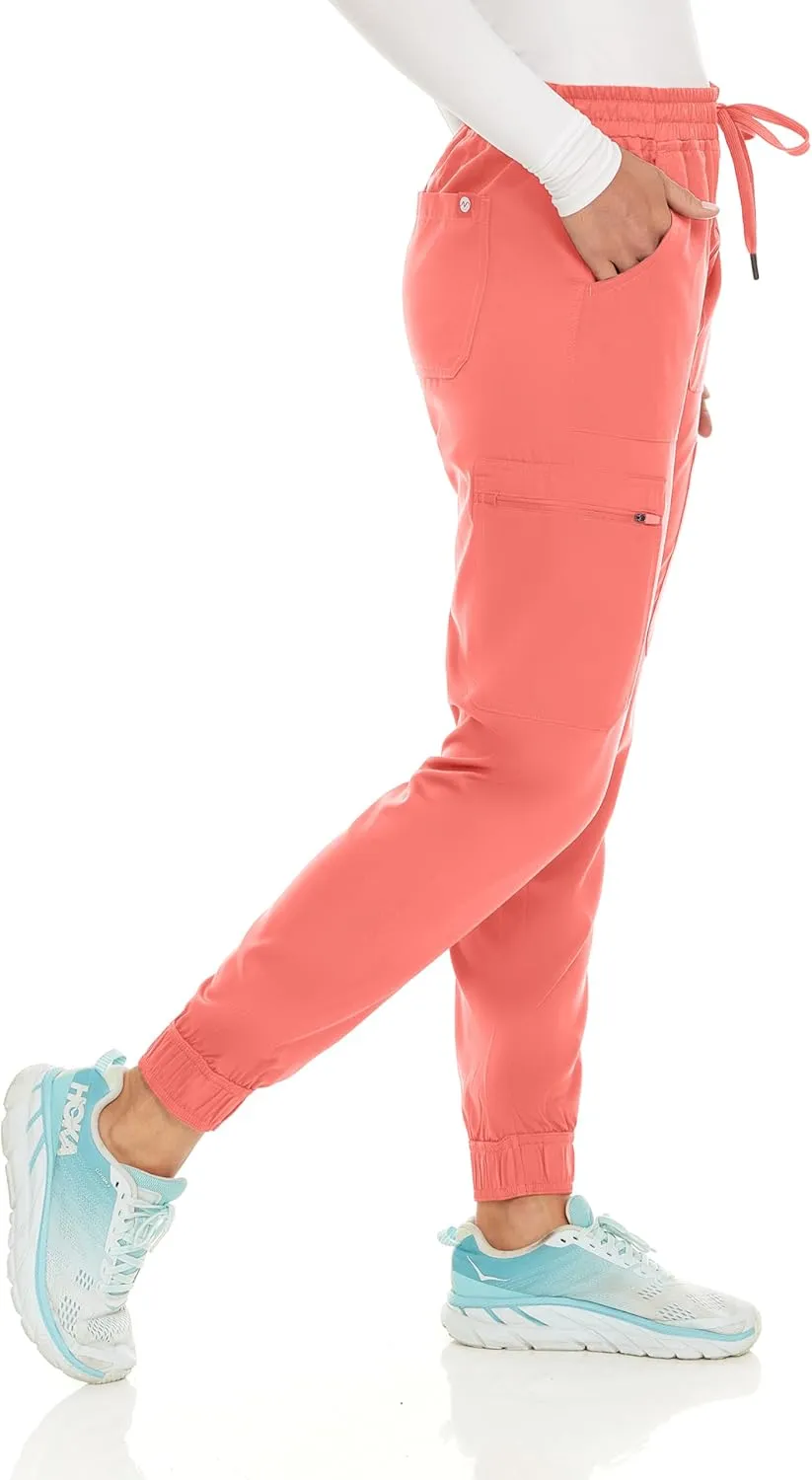 MediChic Women's Seven Pocket Cargo Scrub Pants Joggers with 4-Way Stretch Scrubs, Easy Care for Women