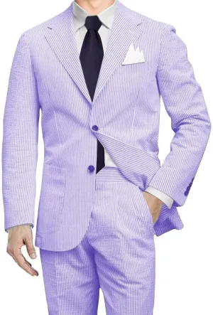 Men 2 Pieces Summer Seersucker Suits Beach Wedding Suits Grooms Slim Fit Striped Blazer