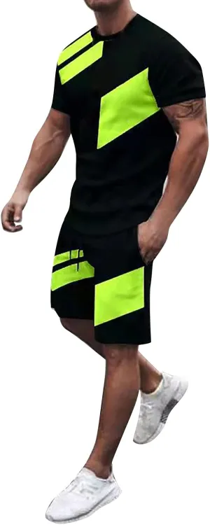 Men's 2 Piece Outfits Summer Tracksuits Casual Suits Oversize Workout Athletic Short Sleeve Tshirts and Short Sets