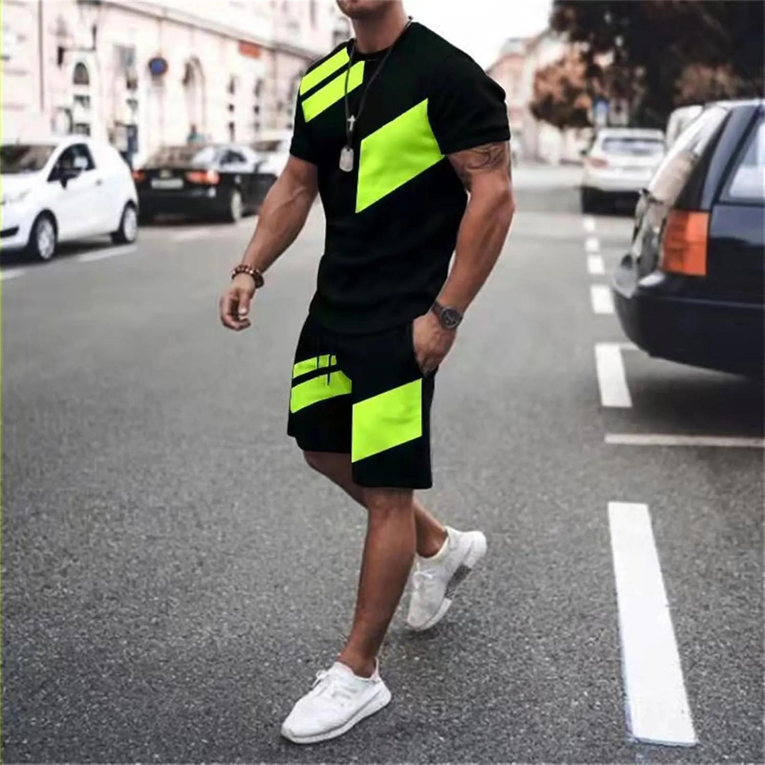 Men's 2 Piece Outfits Summer Tracksuits Casual Suits Oversize Workout Athletic Short Sleeve Tshirts and Short Sets