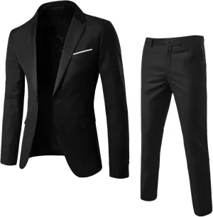 Men's 2 Piece Suit Slim Fit Solid Business Wedding Prom Dress Suit One Button Lapel Blazer Jacket Pants Set