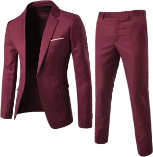Men's 2 Piece Suit Slim Fit Solid Business Wedding Prom Dress Suit One Button Lapel Blazer Jacket Pants Set