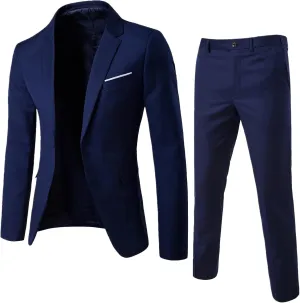Men's 2 Piece Suit Slim Fit Solid Business Wedding Prom Dress Suit One Button Lapel Blazer Jacket Pants Set