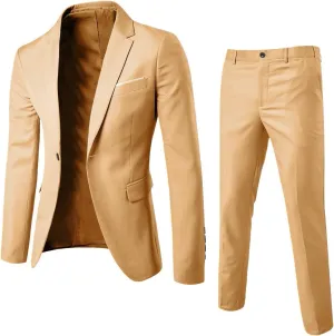 Men's 2 Piece Suit Slim Fit Solid Business Wedding Prom Dress Suit One Button Lapel Blazer Jacket Pants Set