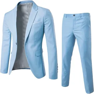 Men's 2 Piece Suit Slim Fit Solid Business Wedding Prom Dress Suit One Button Lapel Blazer Jacket Pants Set
