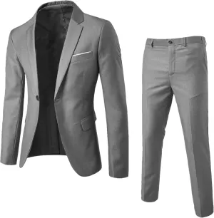 Men's 2 Piece Suit Slim Fit Solid Business Wedding Prom Dress Suit One Button Lapel Blazer Jacket Pants Set