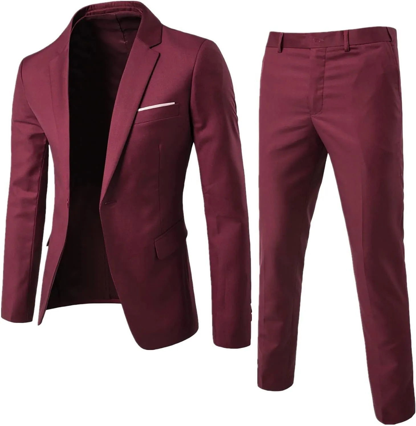 Men's 2 Piece Suit Slim Fit Solid Business Wedding Prom Dress Suit One Button Lapel Blazer Jacket Pants Set