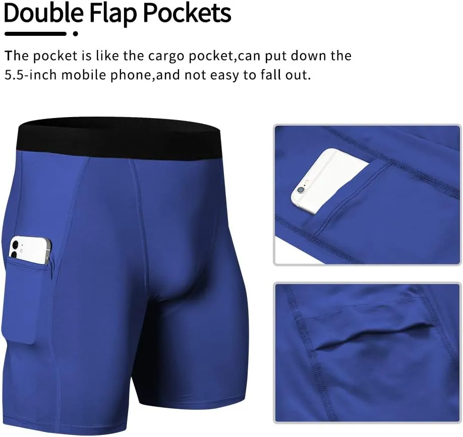 Men's Athletic Compression Shorts with Pockets Running Workout Active Underwear