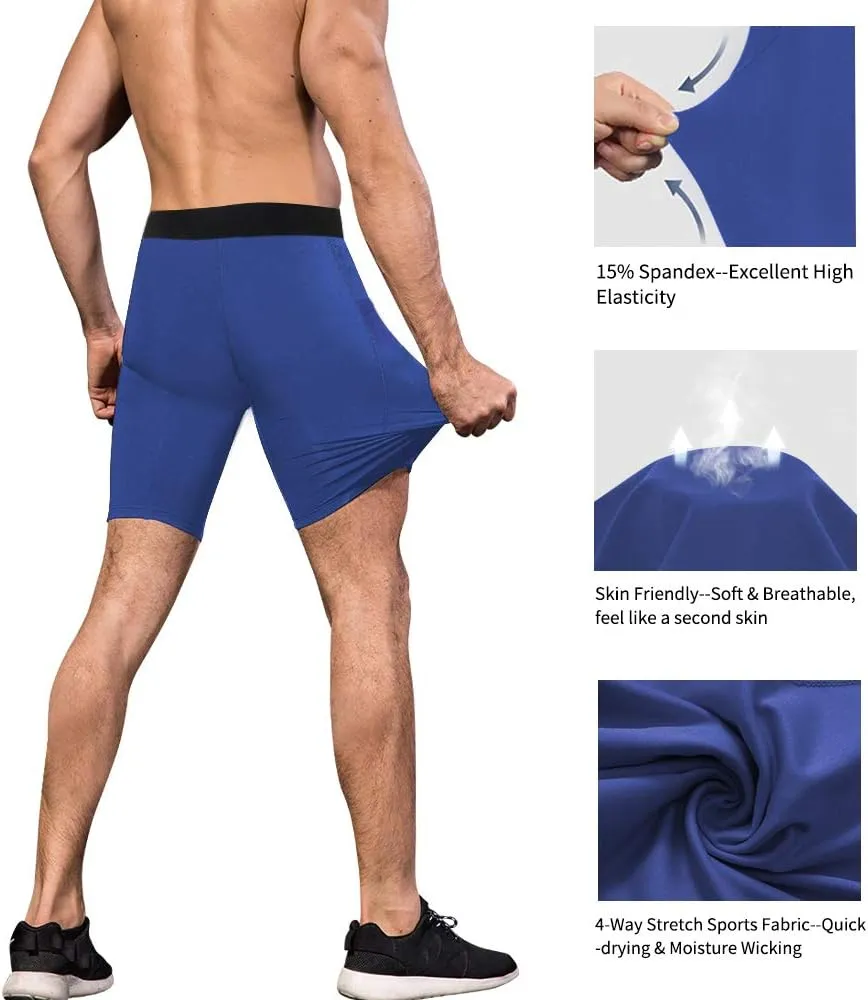 Men's Athletic Compression Shorts with Pockets Running Workout Active Underwear