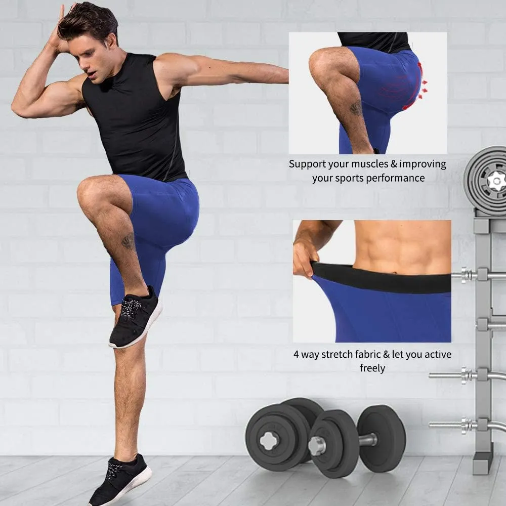 Men's Athletic Compression Shorts with Pockets Running Workout Active Underwear