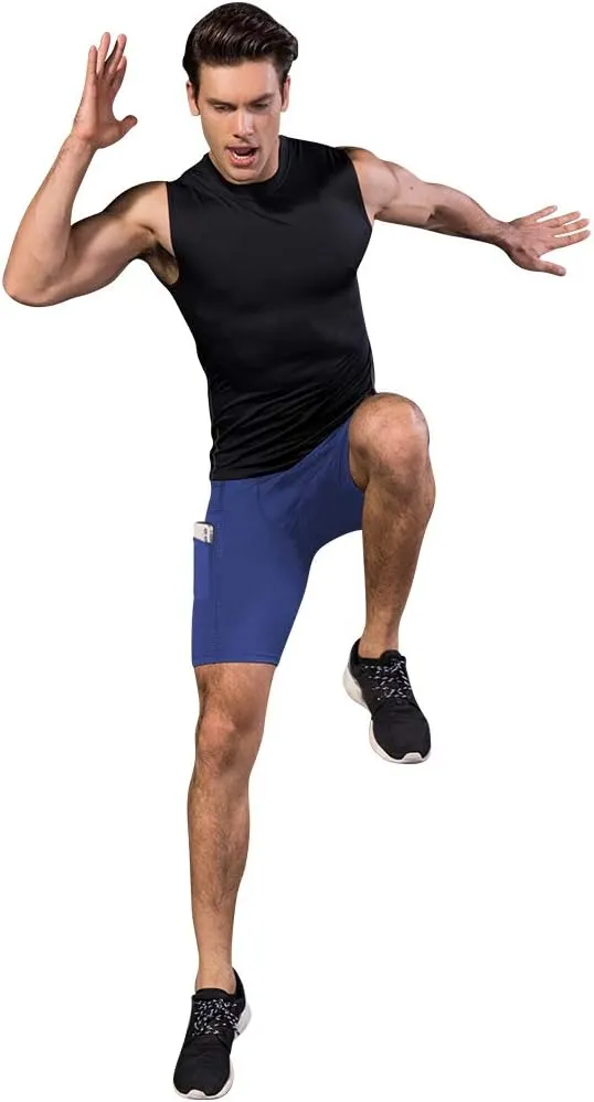 Men's Athletic Compression Shorts with Pockets Running Workout Active Underwear