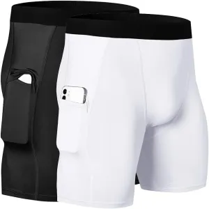 Men's Athletic Compression Shorts with Pockets Running Workout Active Underwear