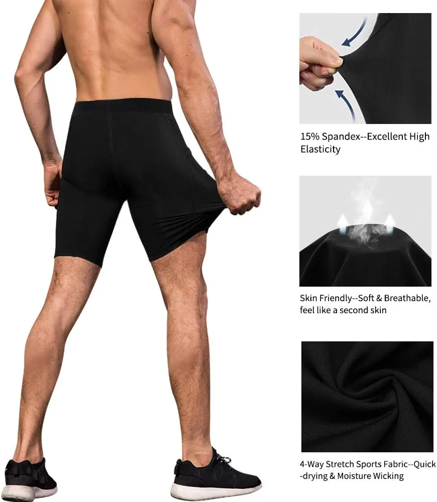 Men's Athletic Compression Shorts with Pockets Running Workout Active Underwear
