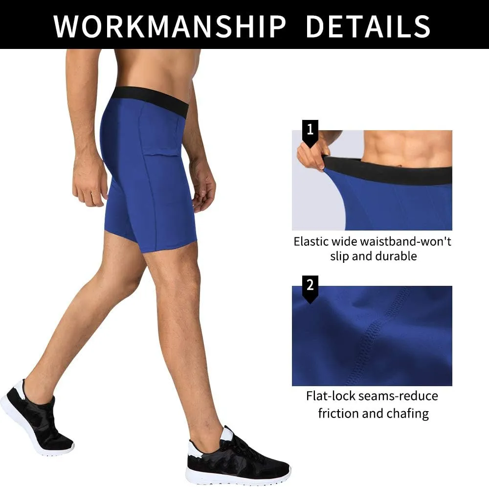 Men's Athletic Compression Shorts with Pockets Running Workout Active Underwear