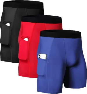 Men's Athletic Compression Shorts with Pockets Running Workout Active Underwear