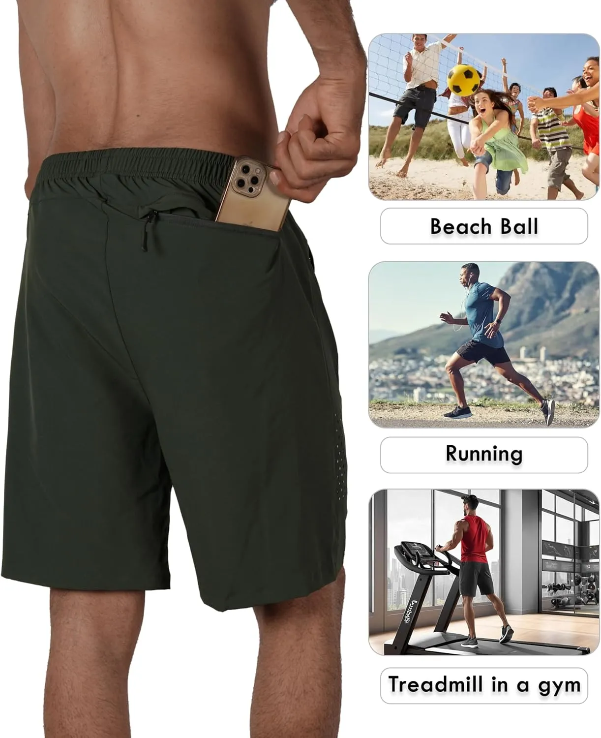 Men's Athletic Running Shorts Quick Dry Workout Shorts Lightweight Sports Gym Basketball Shorts Hiking