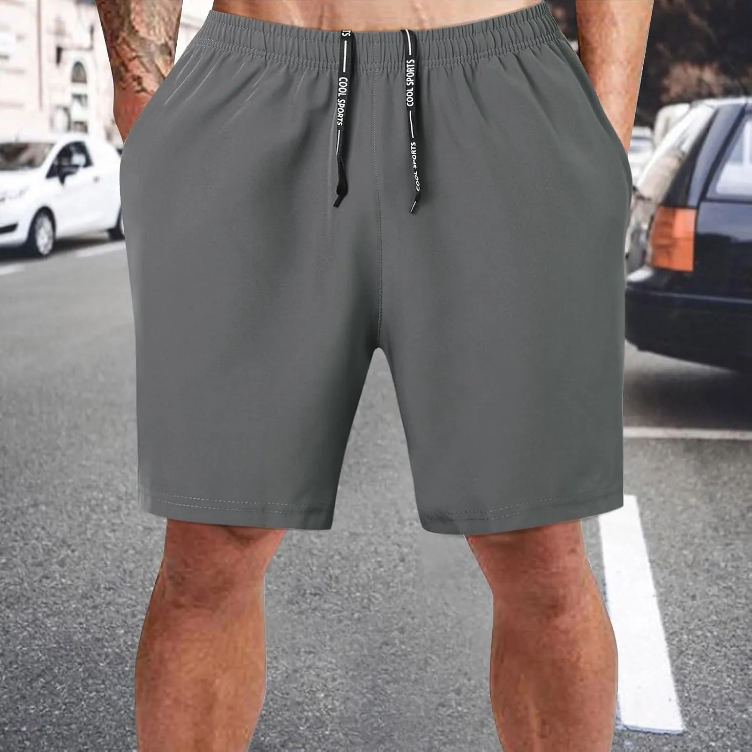 Men's Athletic Shorts Quick Dry Loose Lightweight Solid Activewear Drawstring Running Workout Gym Shorts with Pockets