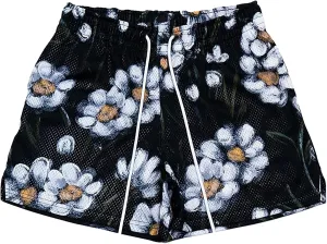 Men's Breathable Athletic Shorts Elastic Waist Quick Dry Gym Workout Shorts Flower Print Fitness Beach Shorts