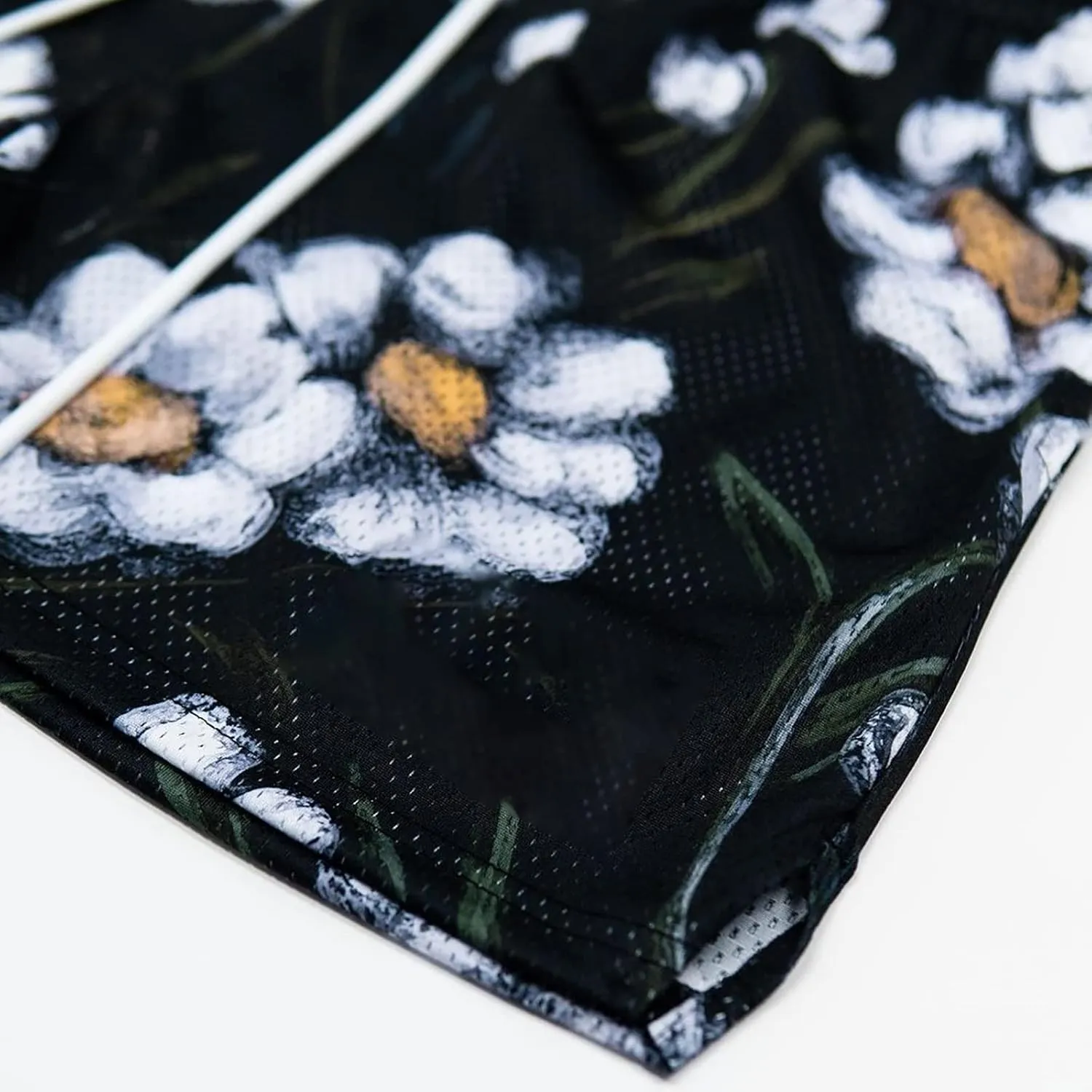 Men's Breathable Athletic Shorts Elastic Waist Quick Dry Gym Workout Shorts Flower Print Fitness Beach Shorts