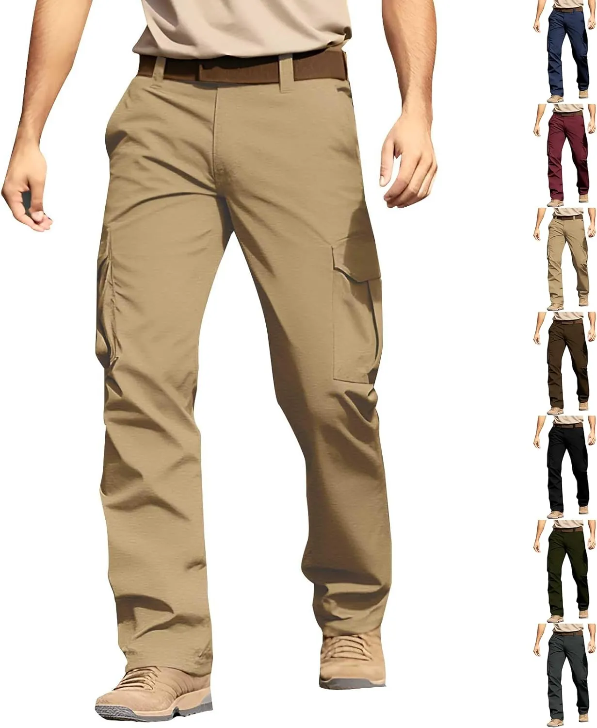 Mens Cargo Pants Relaxed Fit Hiking Work Pants Ripstop Lightweight Flex Tactical Pants with Pockets Chino Pants