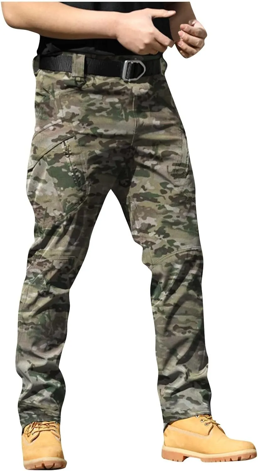 Men's Cargo Pants Waterproof Stretch Hiking Pants Multi Pockets Baggy Flex Camo Ripstop Tactical Pants Work Pants