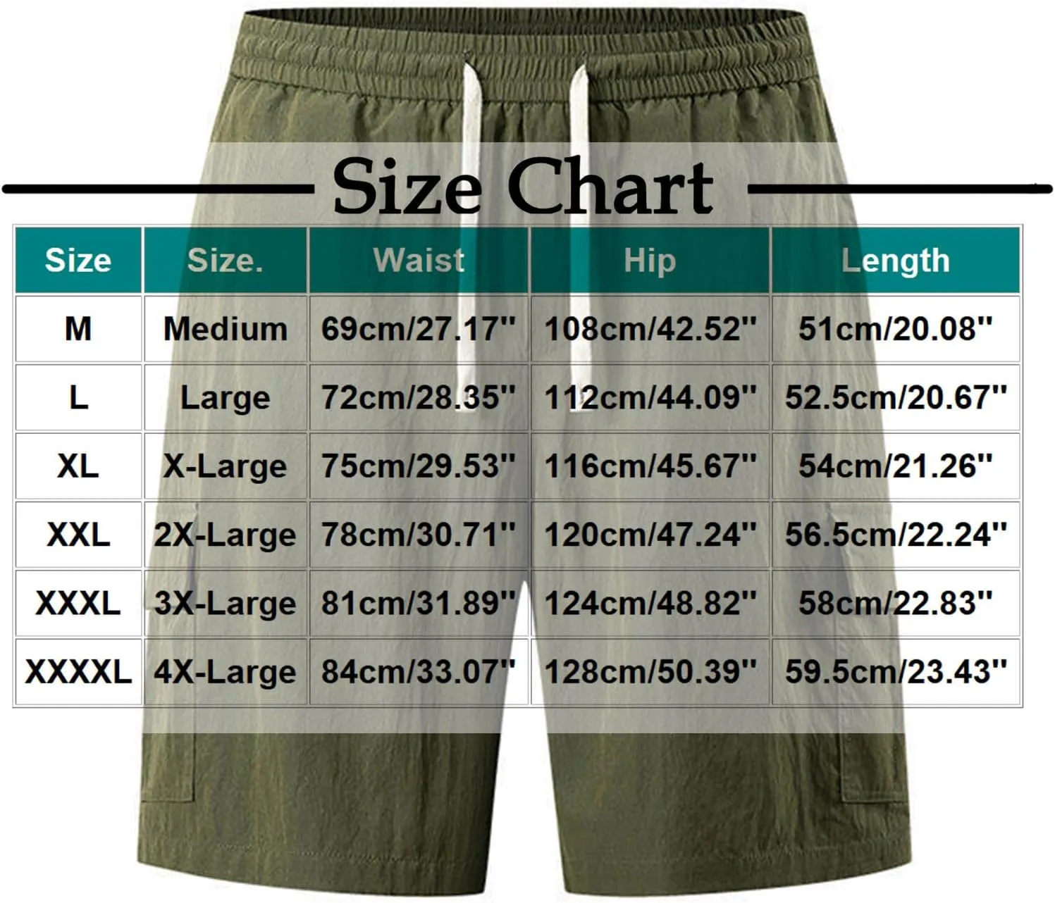 Mens Cargo Shorts Quick Dry with Pockets Athletic Workout Running Gym Activewear Drawstring Elastic Hiking Trunks