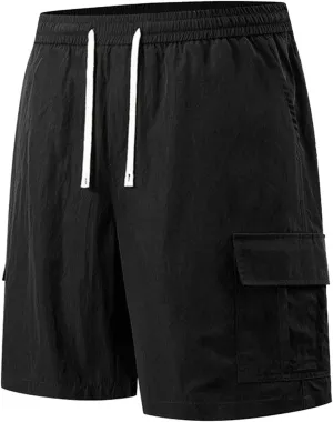 Mens Cargo Shorts Quick Dry with Pockets Athletic Workout Running Gym Activewear Drawstring Elastic Hiking Trunks