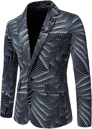 Men's Casual Blazers Striped Print Sport Coats Slim Fit Cotton Sport Jackets One Button Fall Winter Suit Jackets