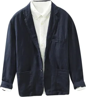 Mens Casual Linen Blazer Two Button Lightweight Slim Fit Suit Jacket Business Daily Sports Coats Blazers for Men