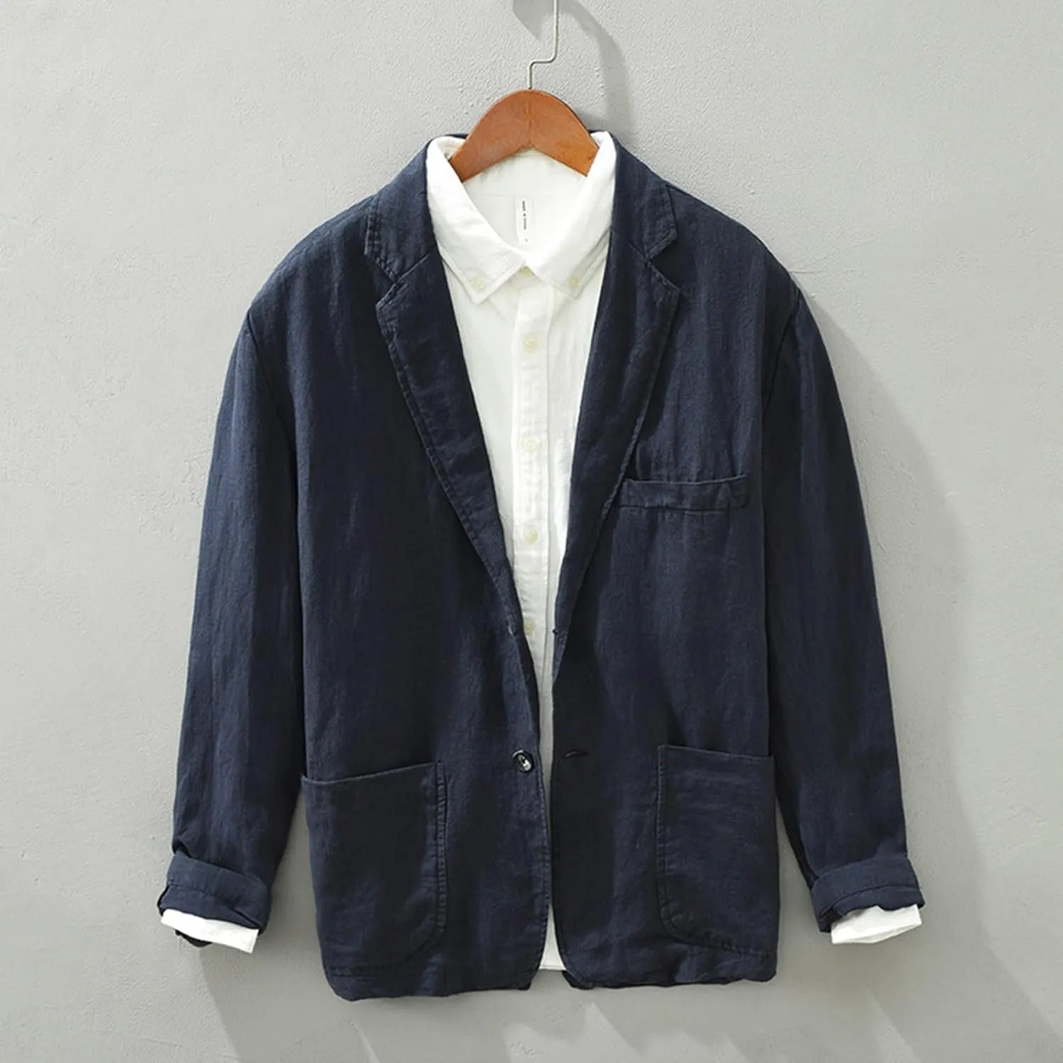 Mens Casual Linen Blazer Two Button Lightweight Slim Fit Suit Jacket Business Daily Sports Coats Blazers for Men