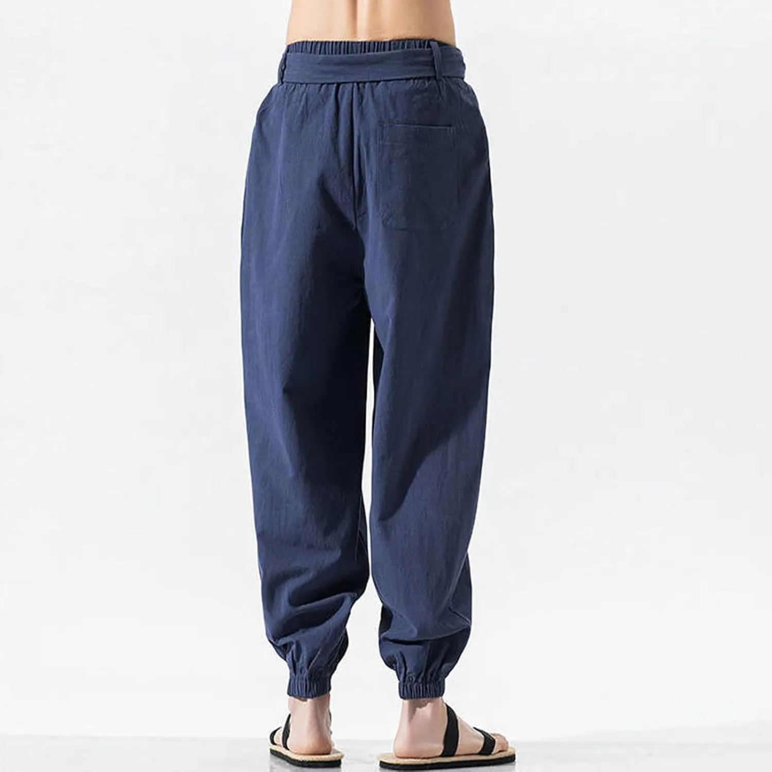 Men's Casual Pants Linen Pants Summer Beach Trousers Drawstring Yoga Pants Loose Fit Elastic Waist Pants