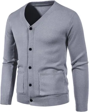 Mens Casual Slim Fit Cardigans Sweaters Comfortable V-Neck Basic Long Sleeve Button Down Cardigan Sweater for Men