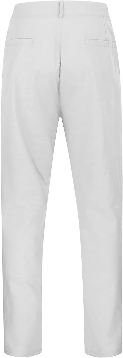 Mens Cotton Linen Dress Pants Zipper Loose Fit Straight Wide Leg Trouser Summer Lightweight Breathable Beach Pants