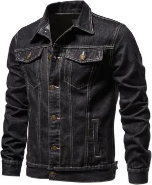 Mens Denim Jacket Long Sleeve Button Down Jackets Distressed Jean Jackets Trucker Jacket