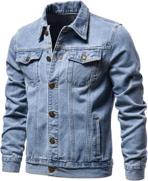 Mens Denim Jacket Long Sleeve Button Down Jackets Distressed Jean Jackets Trucker Jacket