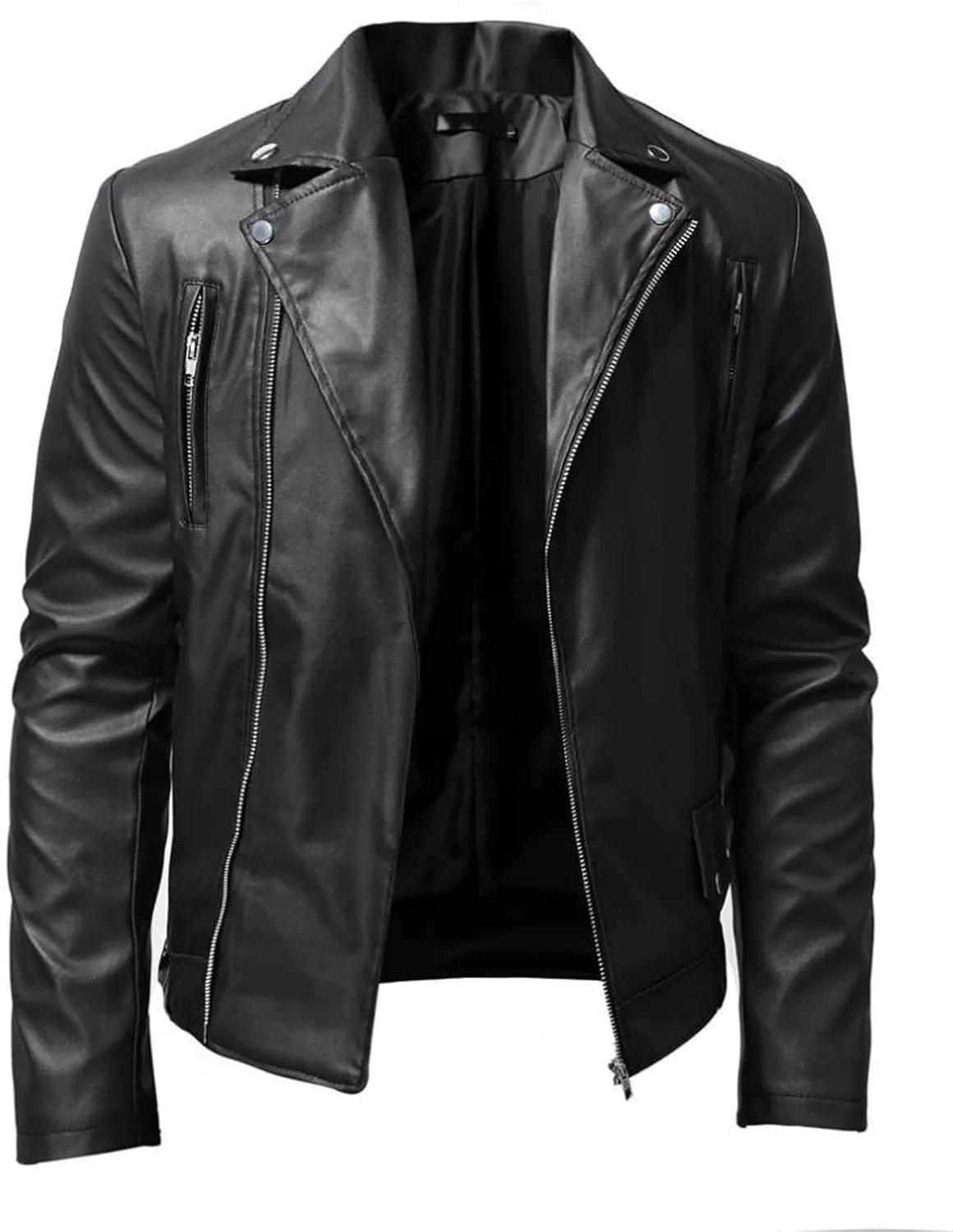 Men's Faux Leather Jackets Motorcycle Racer Jackets Zip-Up Moto Biker Coat Bomber Jackets Lapel Slim Fit Leather Jacket
