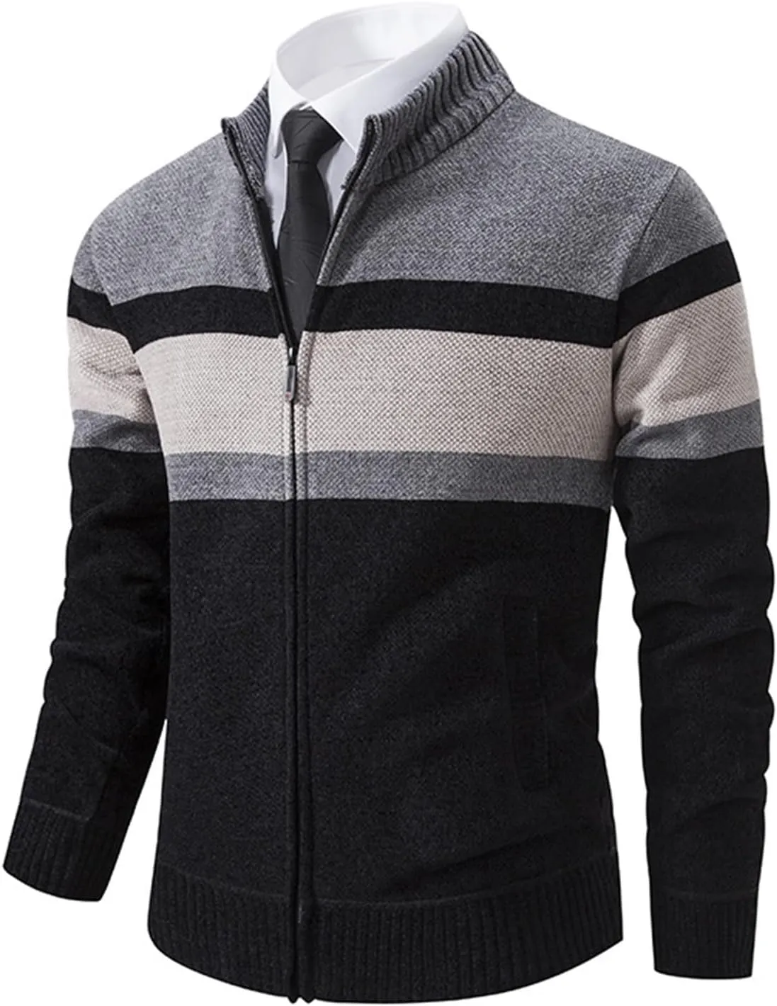 Mens Full Zip Cardigan Sweater Slim Fit Cable Knitted Cardigan Regular Fit Knit Sweater Long Sleeve Winter Jacket