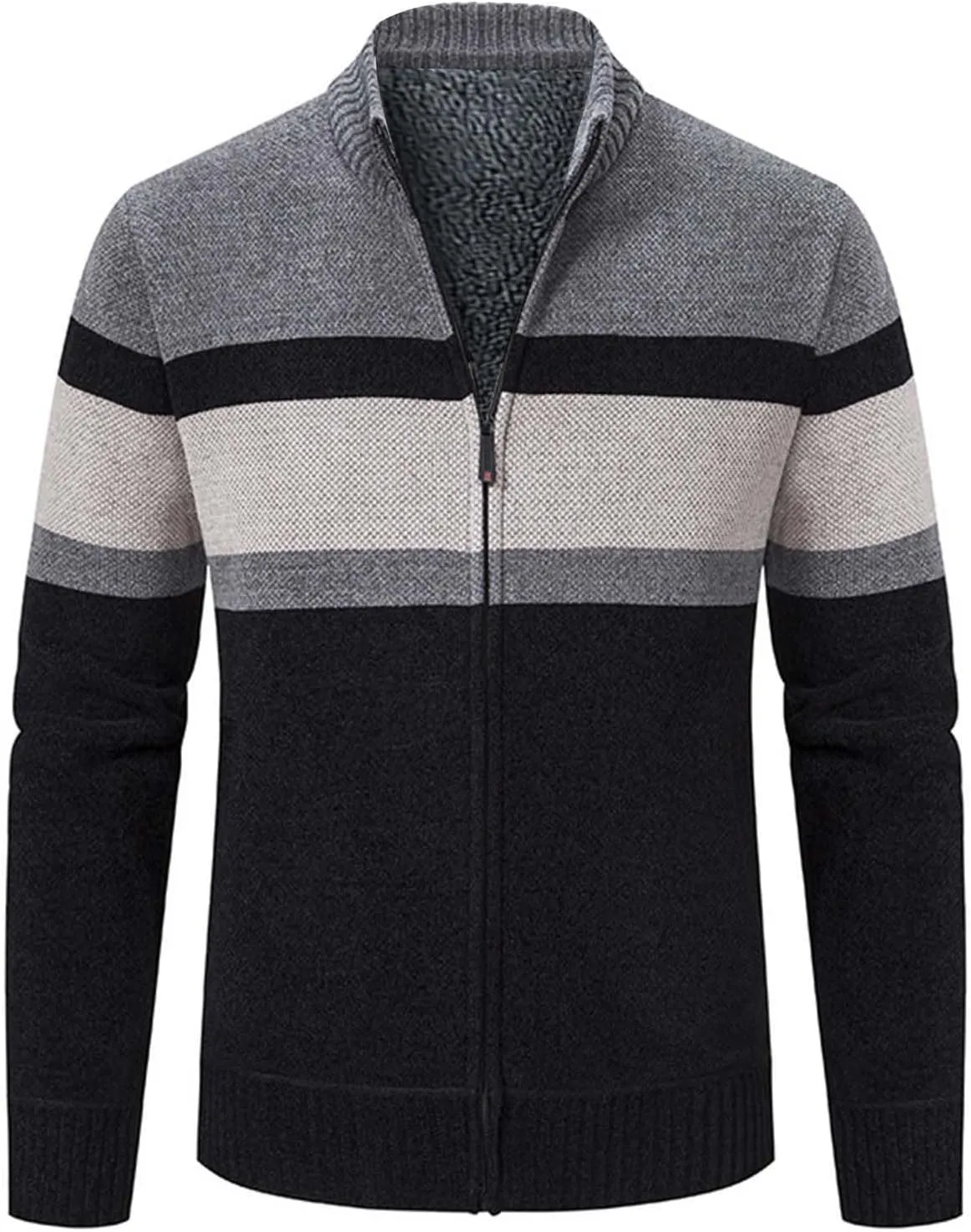 Mens Full Zip Cardigan Sweater Slim Fit Cable Knitted Cardigan Regular Fit Knit Sweater Long Sleeve Winter Jacket