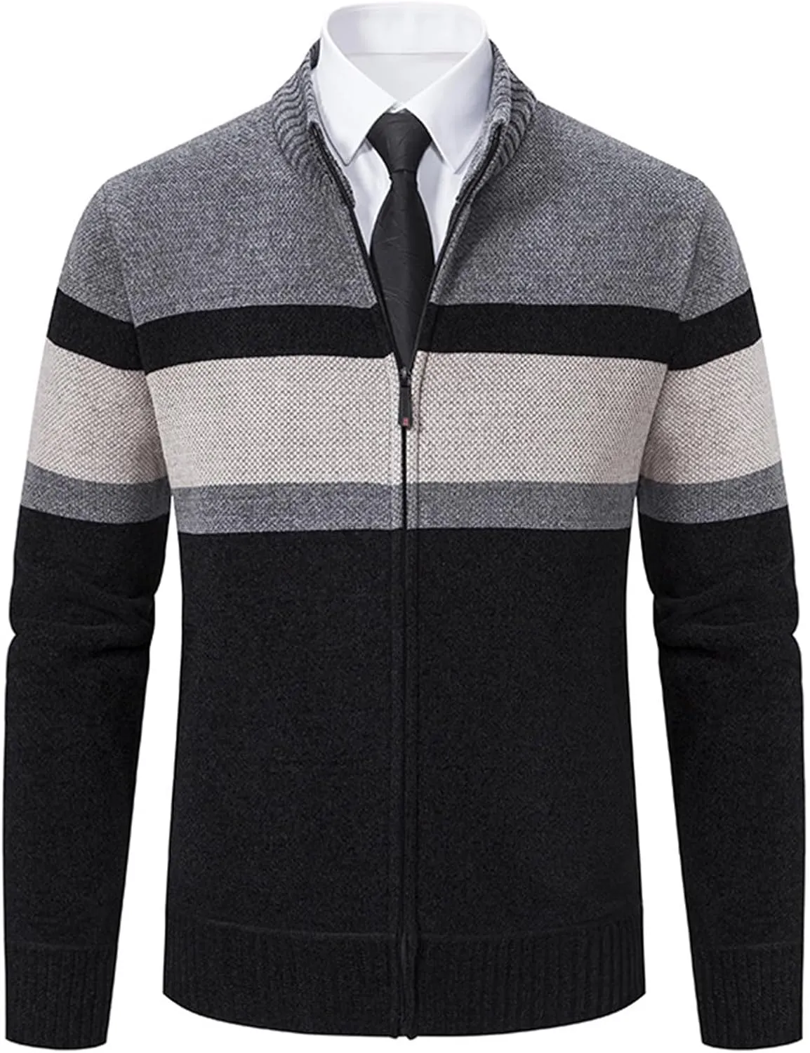 Mens Full Zip Cardigan Sweater Slim Fit Cable Knitted Cardigan Regular Fit Knit Sweater Long Sleeve Winter Jacket