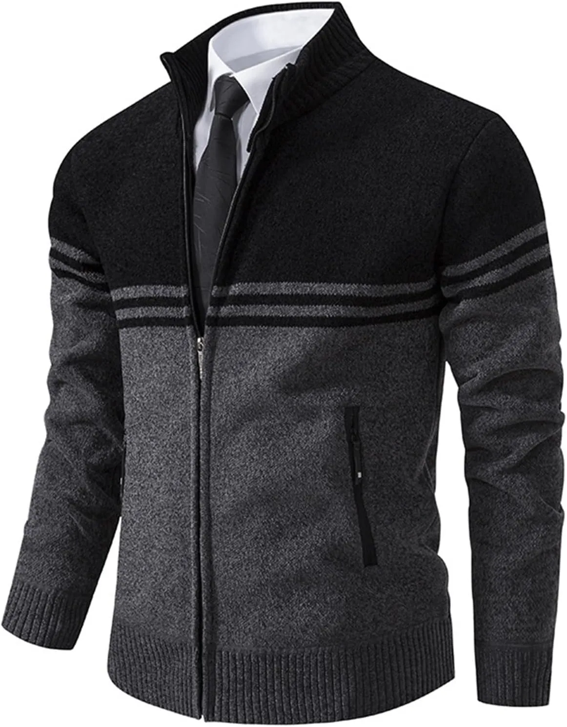 Mens Full Zip Cardigan Sweaters Stand Collar Knitwears Slim Fit Knitted Sweater Fall Winter Warm Coats Fall Top