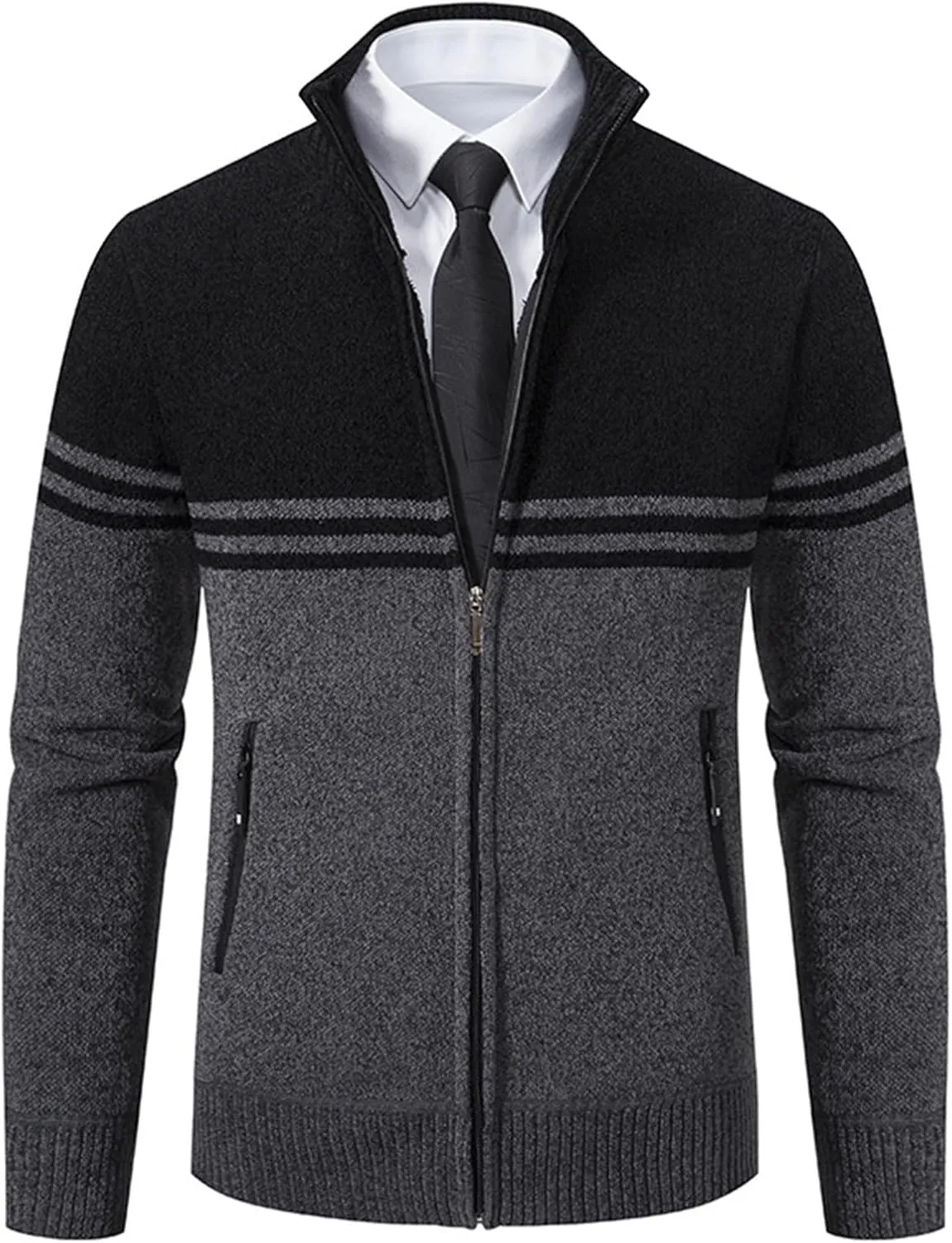 Mens Full Zip Cardigan Sweaters Stand Collar Knitwears Slim Fit Knitted Sweater Fall Winter Warm Coats Fall Top