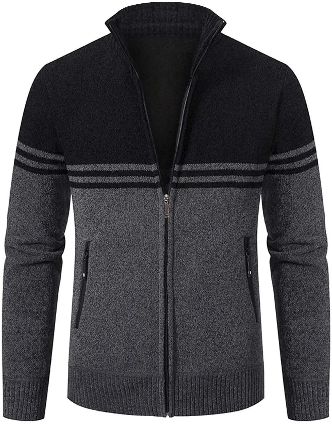 Mens Full Zip Cardigan Sweaters Stand Collar Knitwears Slim Fit Knitted Sweater Fall Winter Warm Coats Fall Top