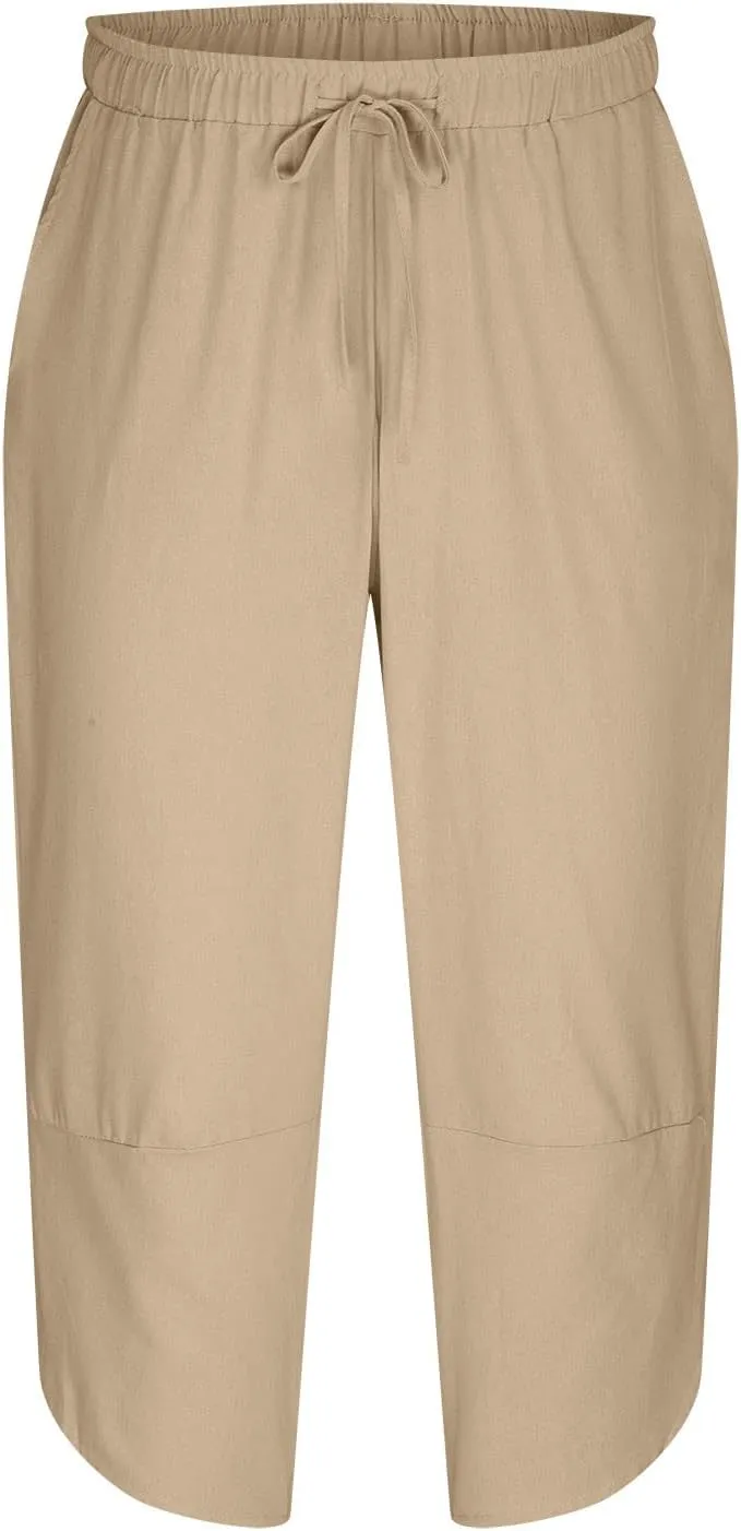 Mens Linen Pants Casual Pants Relaxed-Fit Beach Trousers Summer Yoga Pants Drawstring Elastic Waist Pants