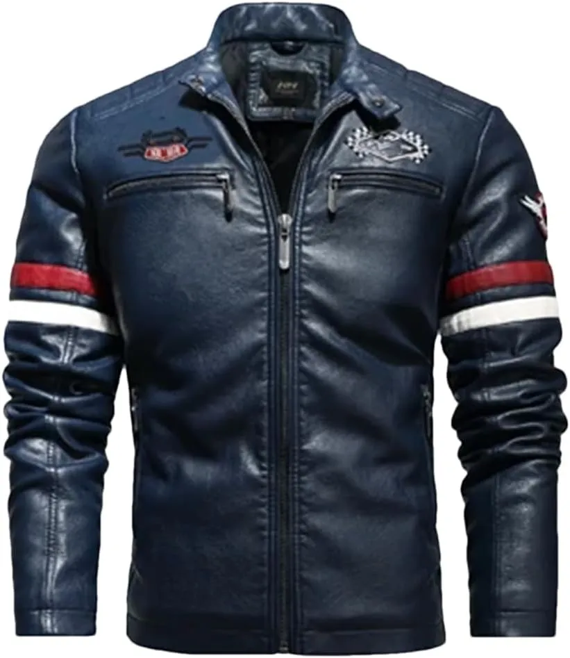 Men's PU Jackets Vintage Moto Leather Jackets Biker Faux Leather Zipper Coats