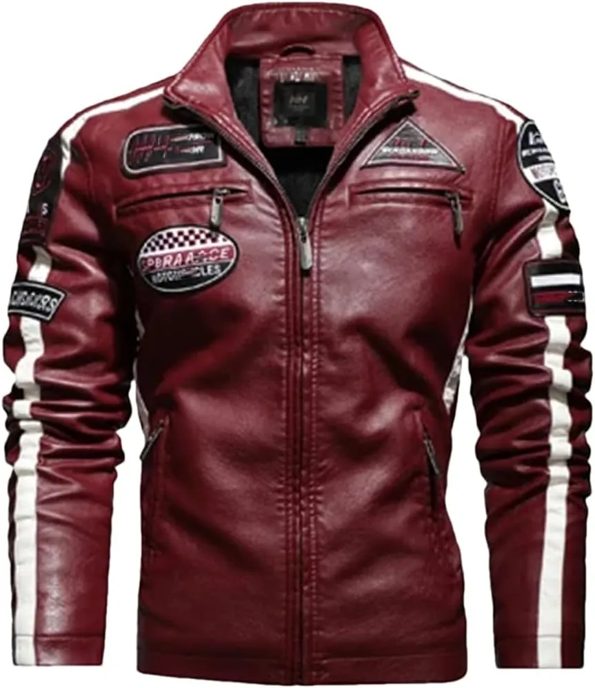 Men's PU Jackets Vintage Moto Leather Jackets Biker Faux Leather Zipper Coats