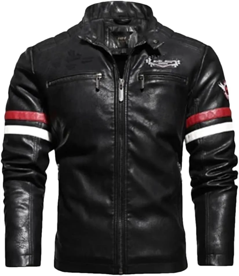 Men's PU Jackets Vintage Moto Leather Jackets Biker Faux Leather Zipper Coats